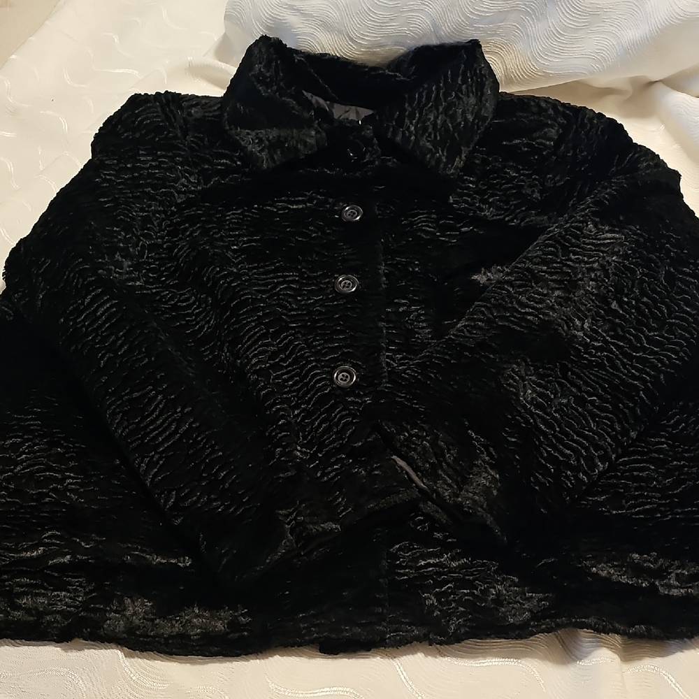 Erin London Elegant Black Faux Fur Jacket Super Soft Full Lining Womens 1XL